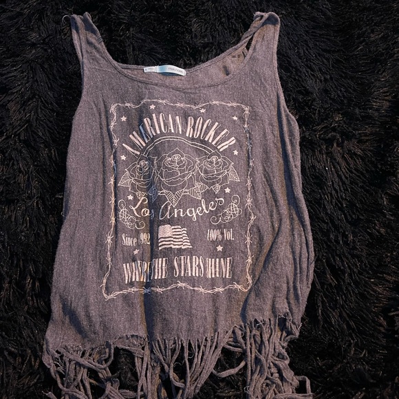- Grey graphic Tank with frayed bottom - Picture 4 of 10